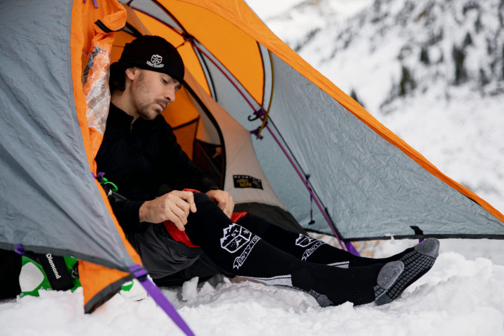 Staying fresh with savvy touring balaclava and savvy touring seekers ski socks on a multi day backcountry skiing trip